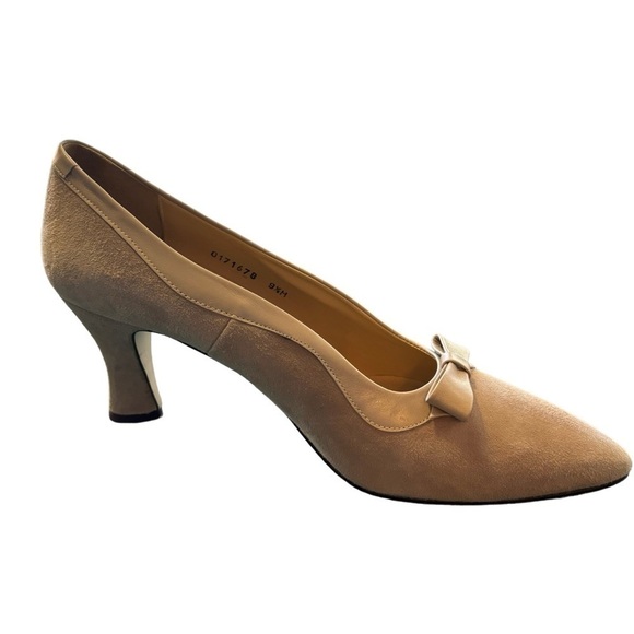 Nina Light Gray Suede Leather Bow Tie Pointed Toe Heels Pumps Office Size 9.5 - Picture 4 of 8